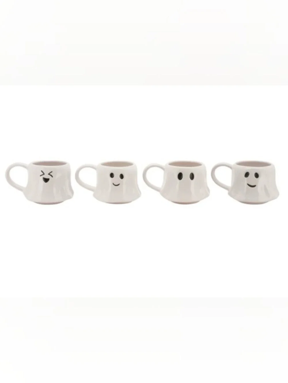 Stackable White Ghost Mugs Set with Metal Stand - Home Kitchen Halloween - NIB